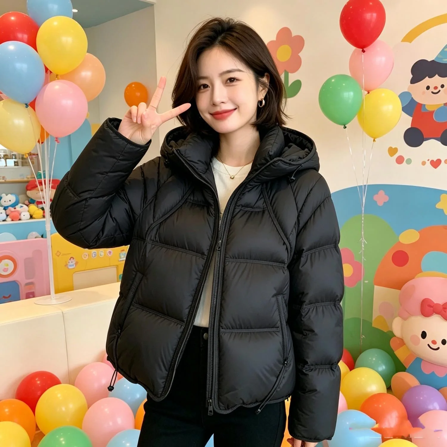 Cloud Puff Hooded Women's Parkas Fall Winter Korean Style Design Fashion Cotton Woman Parkas Padded Jacket Coat Black Whithe