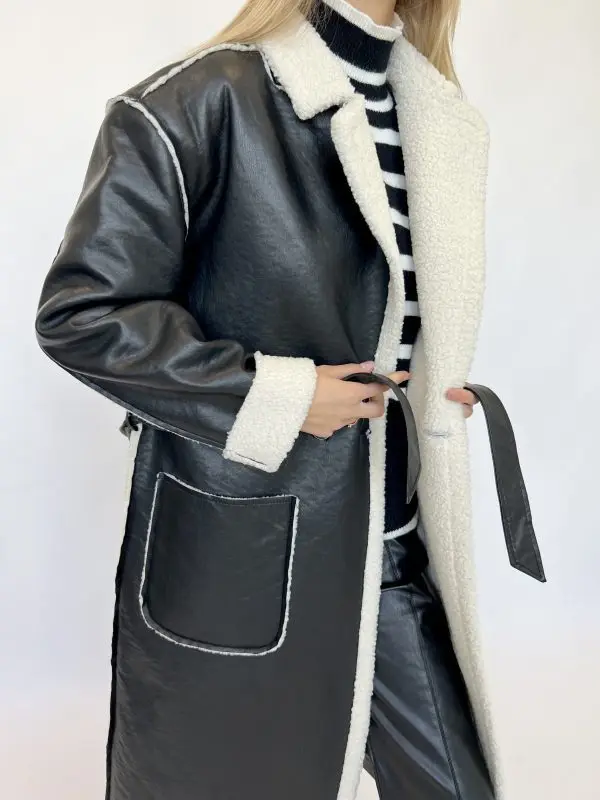 Jaqueta de couro PU feminina, casaco de veludo quente, casaco longo grosso, núcleo de lâmpada de rua, elegante, inverno