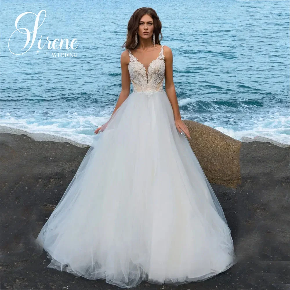 Customized Tulle Lace Appliques Wedding Dresses Spaghetti Straps V-Neck Sleeveless A-Line Back Buttons Vestidos De Noiva 2025