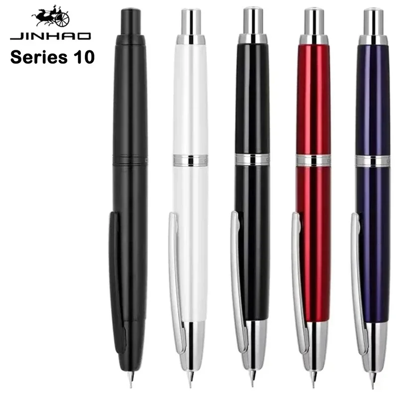 JINHAO 10 Press Fountain Pen Retractable EF F Nib Metal Matte Black Writing Ink Pen with Converter Gifts School Office Supplies