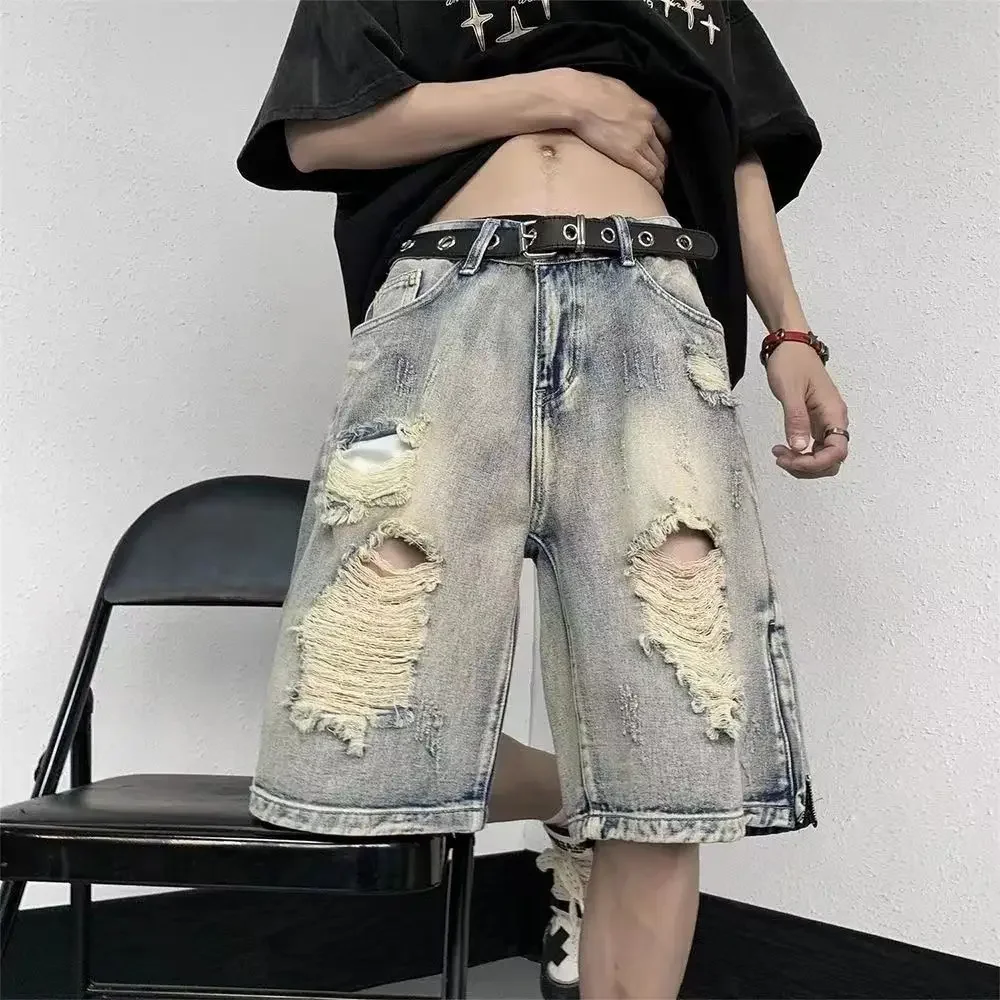 

Bermuda Loose Wide with Pockets Half Male Denim Shorts Straight Ripped Long Baggy Men's Short Jeans Pants Emo Xxxl Cowboy New In