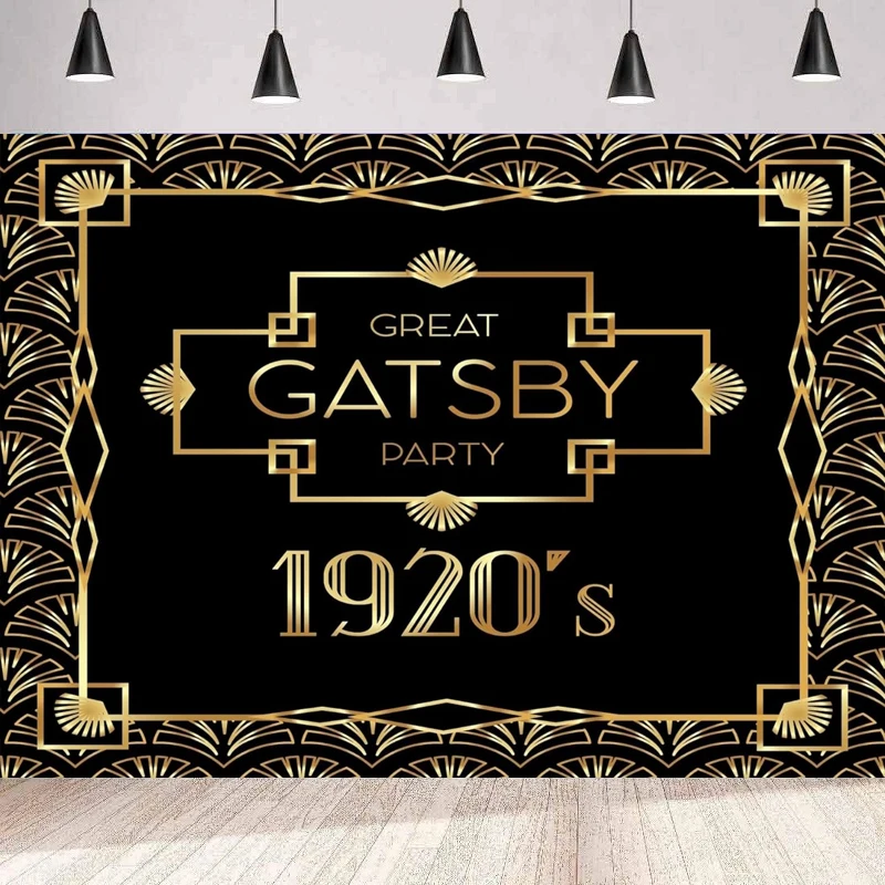 Gatsby Photography Backdrop For Birthday Party Decor Black Gold Pattern Retro 1920s Roaring Holiday Celebration Prom Background