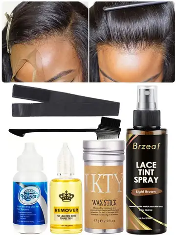 Impermeável Lace Wig Glue para peruca frontal, Cola de cabelo adesiva líquida, Bastão de cera, Lace Tint Spray, Elastic Melt Band, 38ml