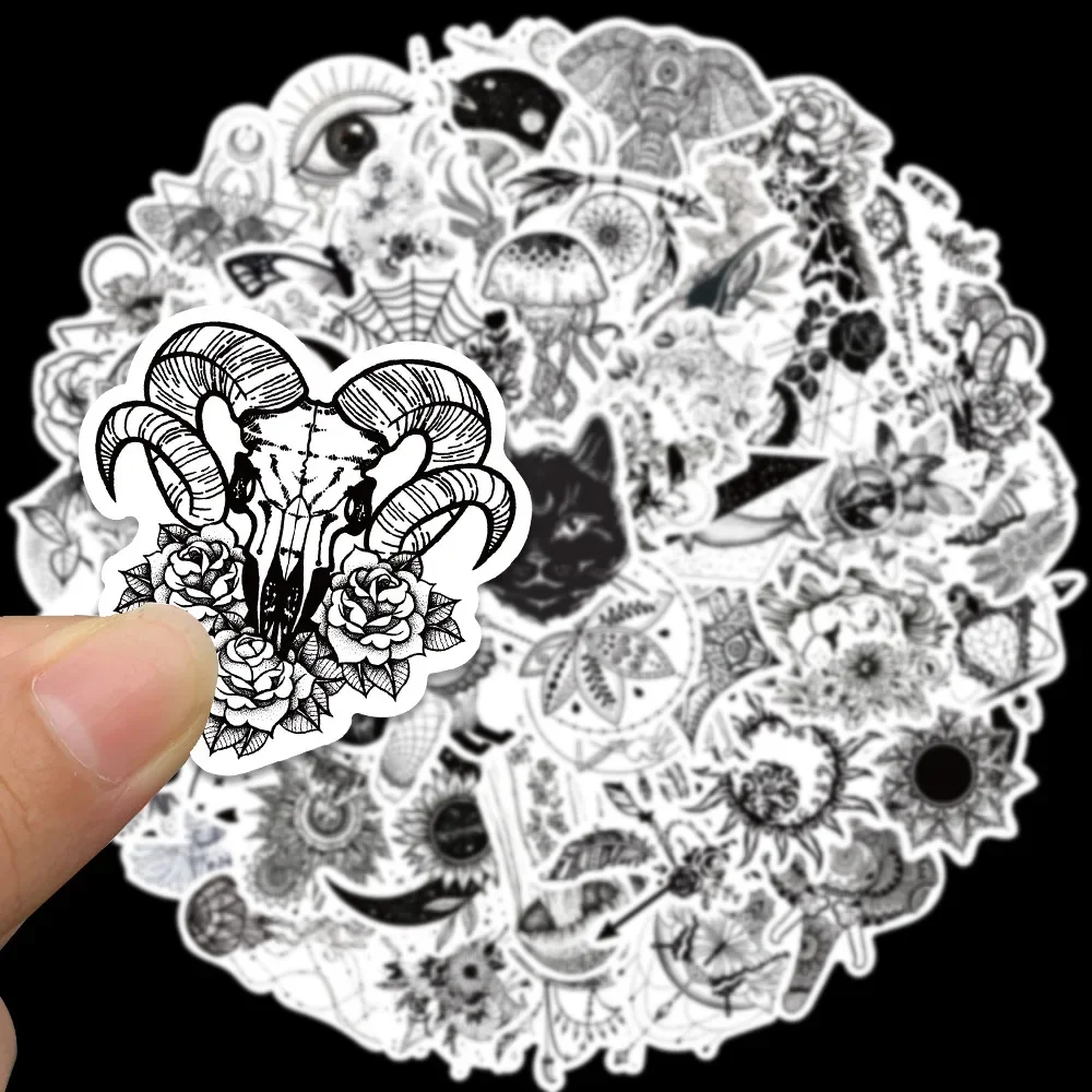 10/30/50PCS Cartoon Black and White Gothic Style Horror Sticker Computer Guitar Wall Sticker Toy Decoration Wholesale