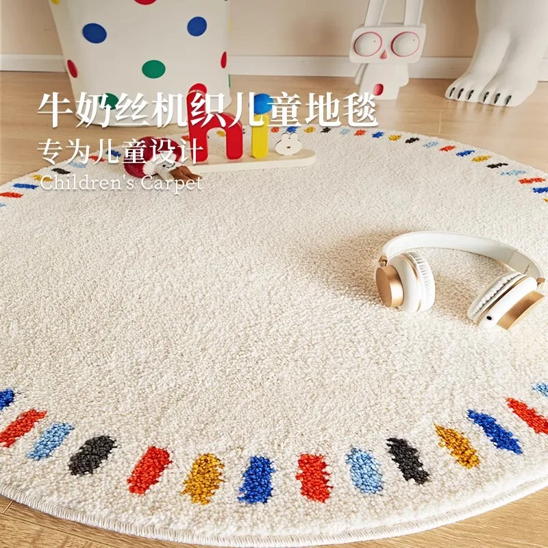

Dopamine Children's Round Carpet Woven Reading Area Bedroom Bedside Blanket Simple Learning Room Study Small Floor Mat