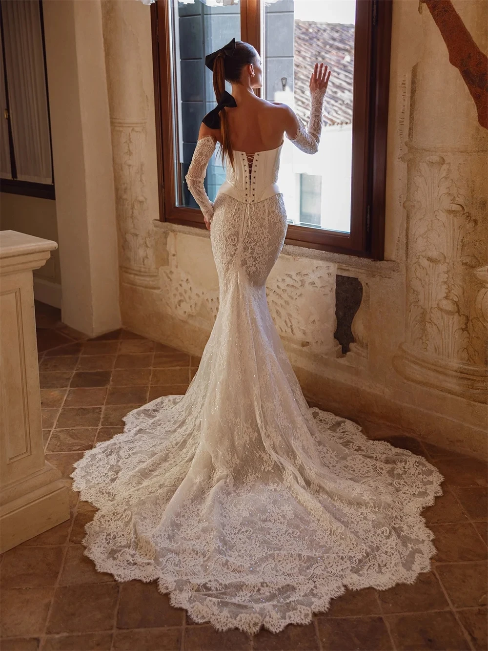 فستان زفاف حورية البحر رائع 2026 بدون حمالات دانتيل زينة سويب تراين العروس زي العرائس جديد vestidos de noiva #3