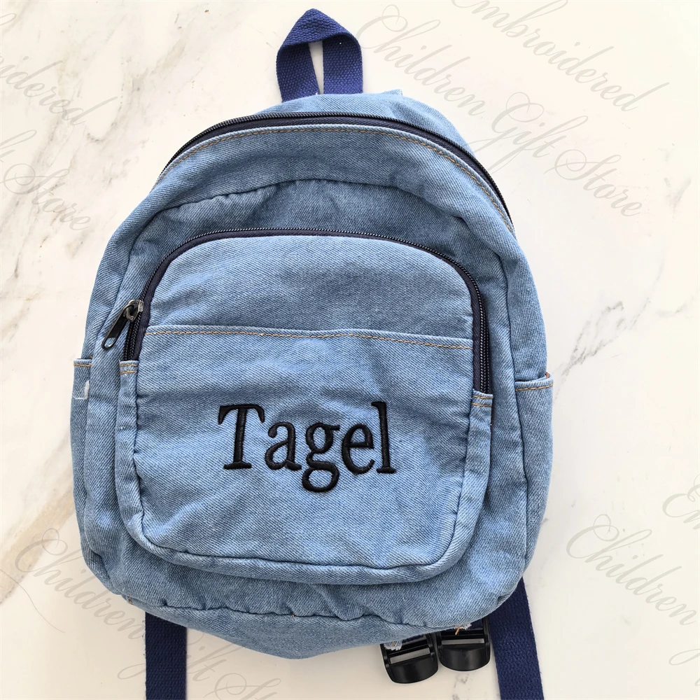 Denim Backpack Can Embroidery Name Women\'s Outdoor Denim Canvas Travel Bag Custom Personalized Name College Student Schoolbag