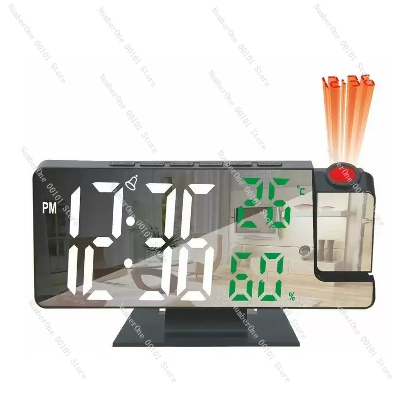 High definition mirror projection clock - time, temperature and humidity displayed on the same screen