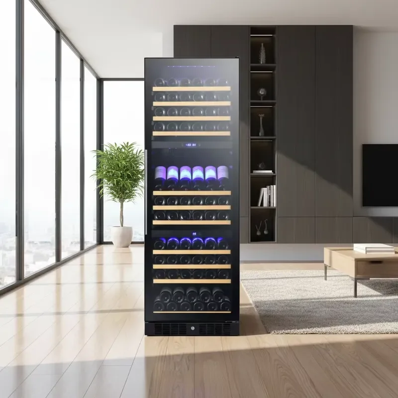 2025 High End Large Storage Triple Zone Wine Cooler Cabinet Electric Household App-Controlled Stainless Steel Eco-Friendly