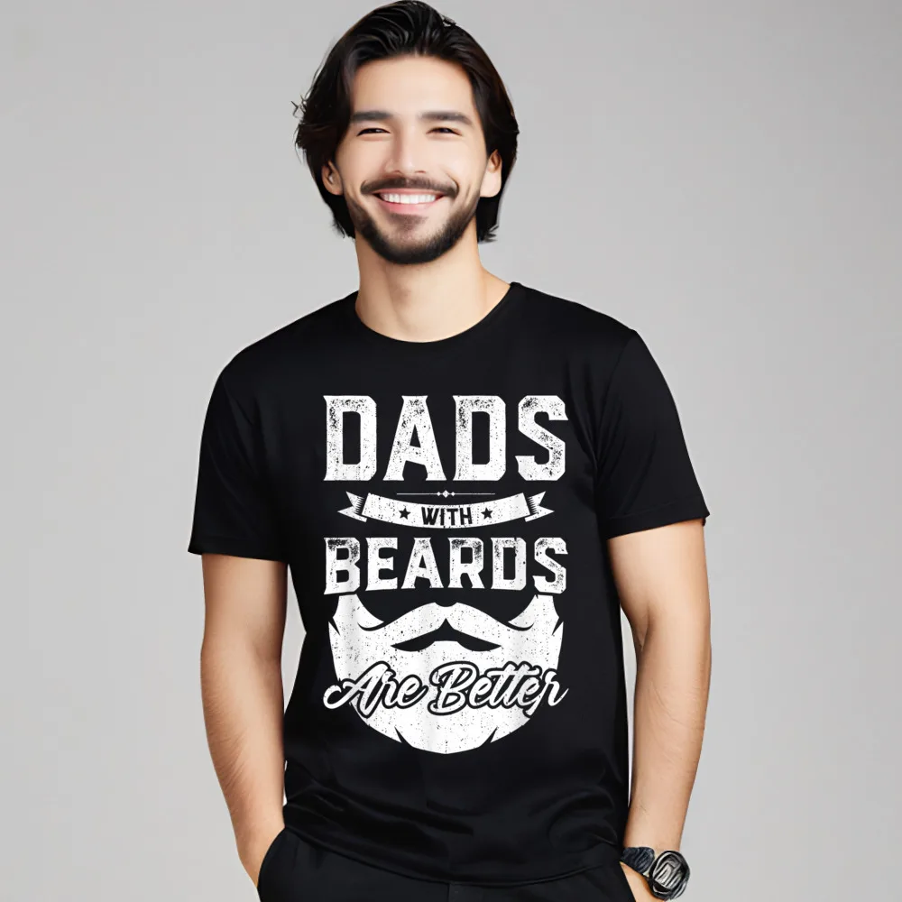 Short Sleeve Tops & Tees Autumn Round Collar Premium Cotton Male T Shirts Mens Dads With Beards Are Printed On Tshirts Loose