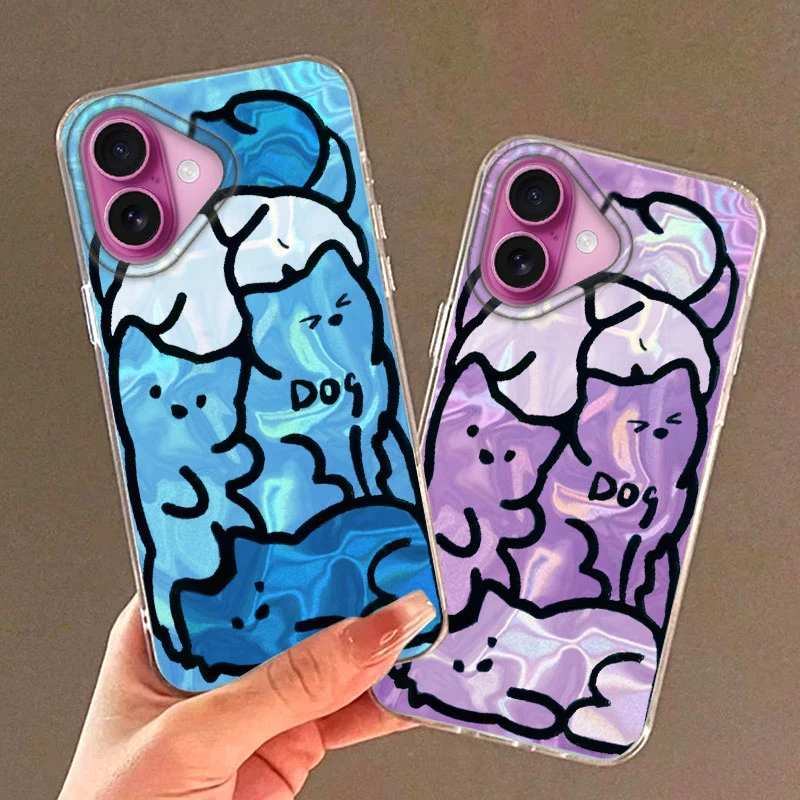Nette Cartoon Katze Hund Telefon Fall Für iPhone 16 16e 15 14 13 Pro Max Plus 7 8 SE 2022 farbverlauf Zurück Abdeckung Stoßfest Coque