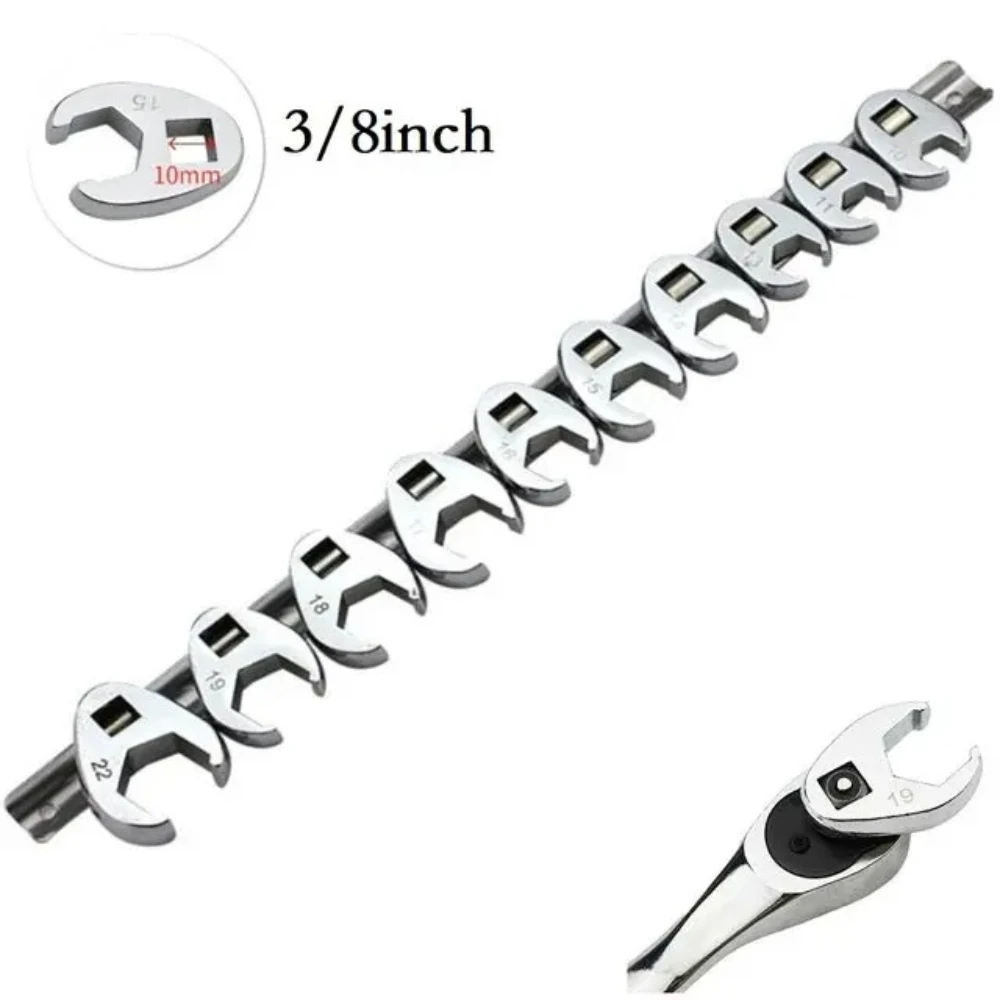 Image of Metrischer Krähenfußschlüsselsatz 10-22mm 10-teilig 3/8 Zoll Antrieb Chrom-Vanadium-Stahl Gabelschlüssel für Kfz-Reparatur-Werkzeugset
