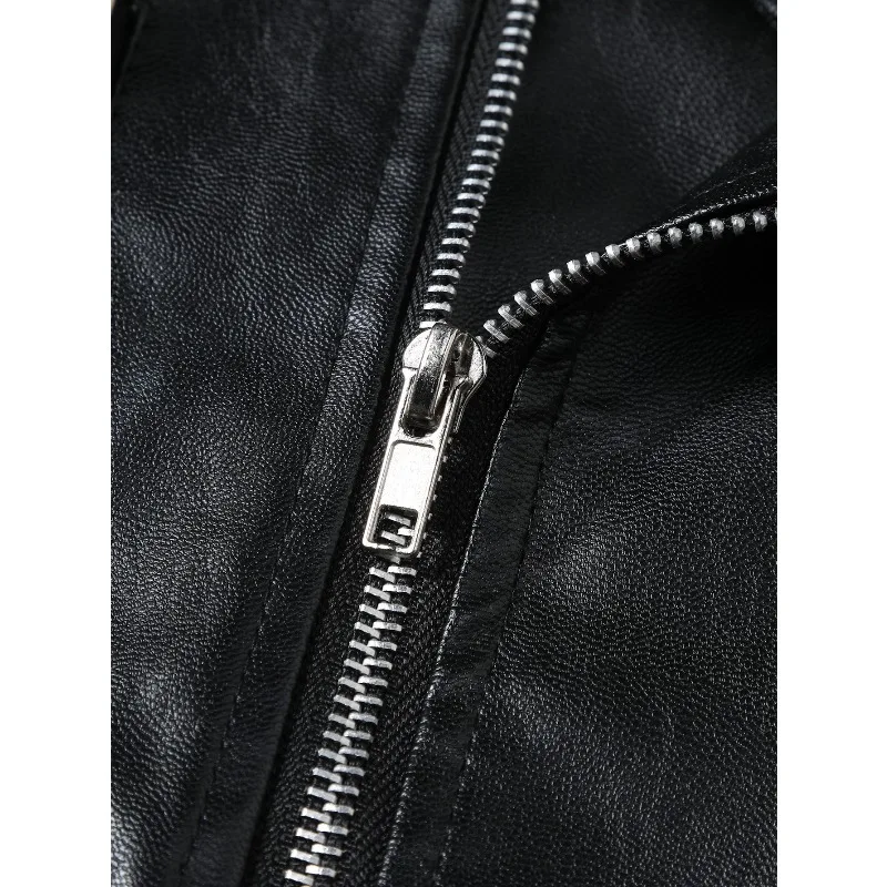 New Men's Leather Jacket Fashion Solid Color Handsome Lapel Motorcycle Leather Jacket Rock Punk Tops 2026 view 5