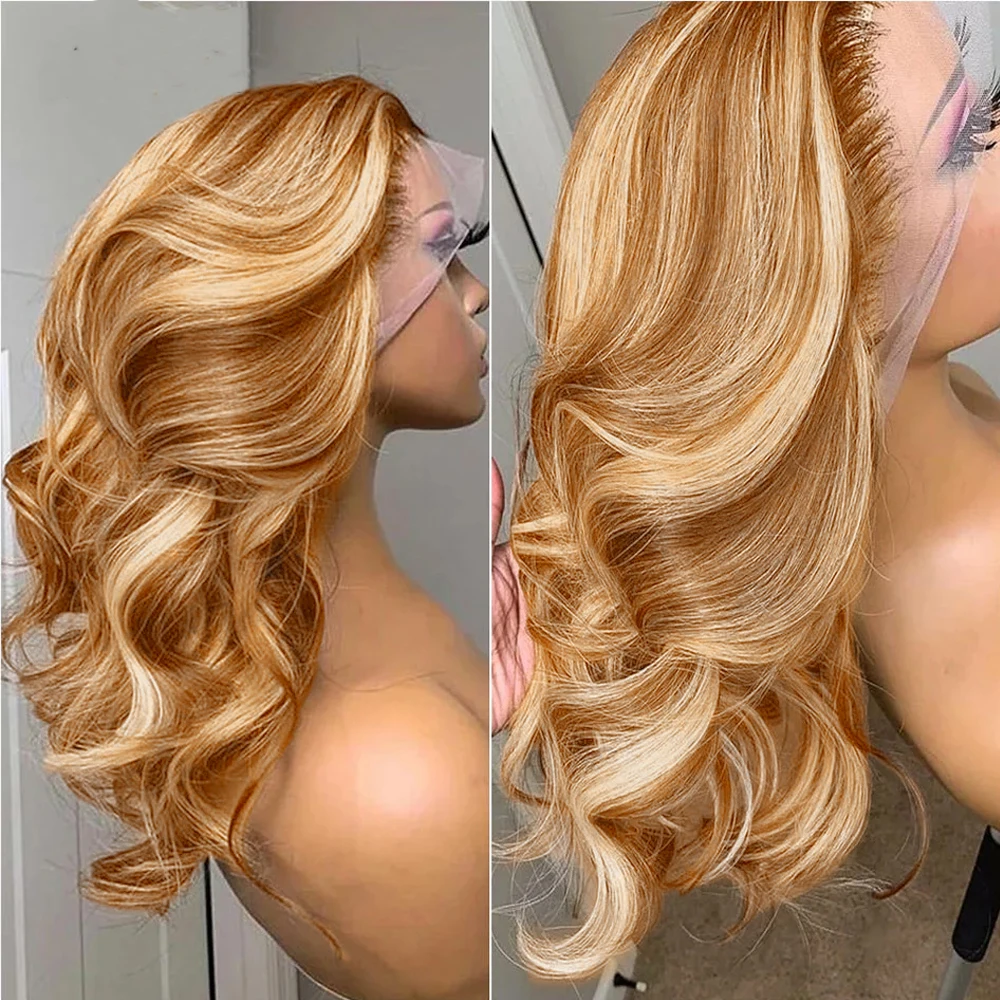 

13x6 объемная волна мелирование кружева спереди синтетические Ombre 13x4 кружевные фронтальные парики медовый блондин цветные парики для женщин