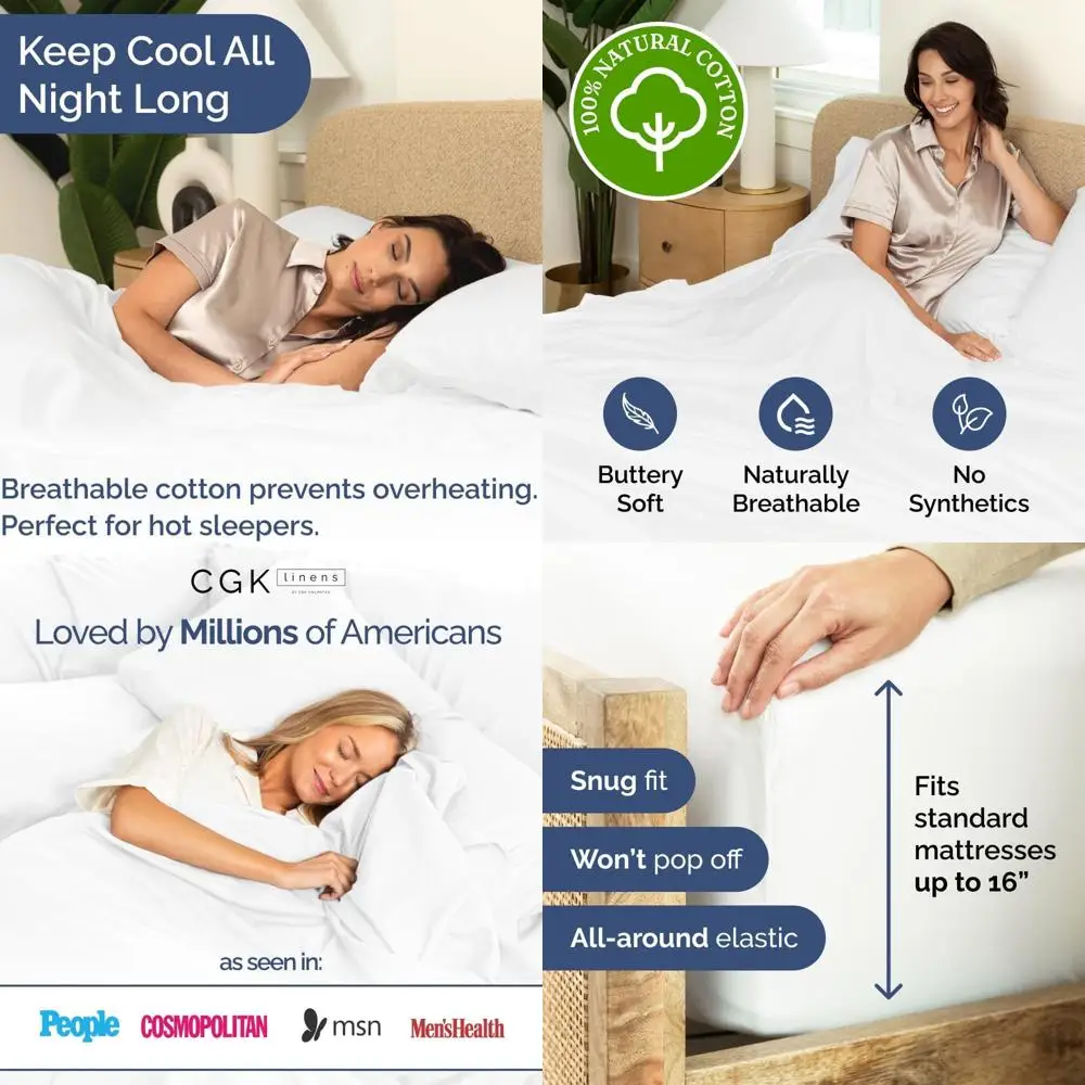 

Queen Size 100% Cotton Sheets Set - 400 Thread Count, Fits 8-16 Mattresses, Soft, Wrinkle-Free, Breathable, Deep Pocket, Hotel-Q