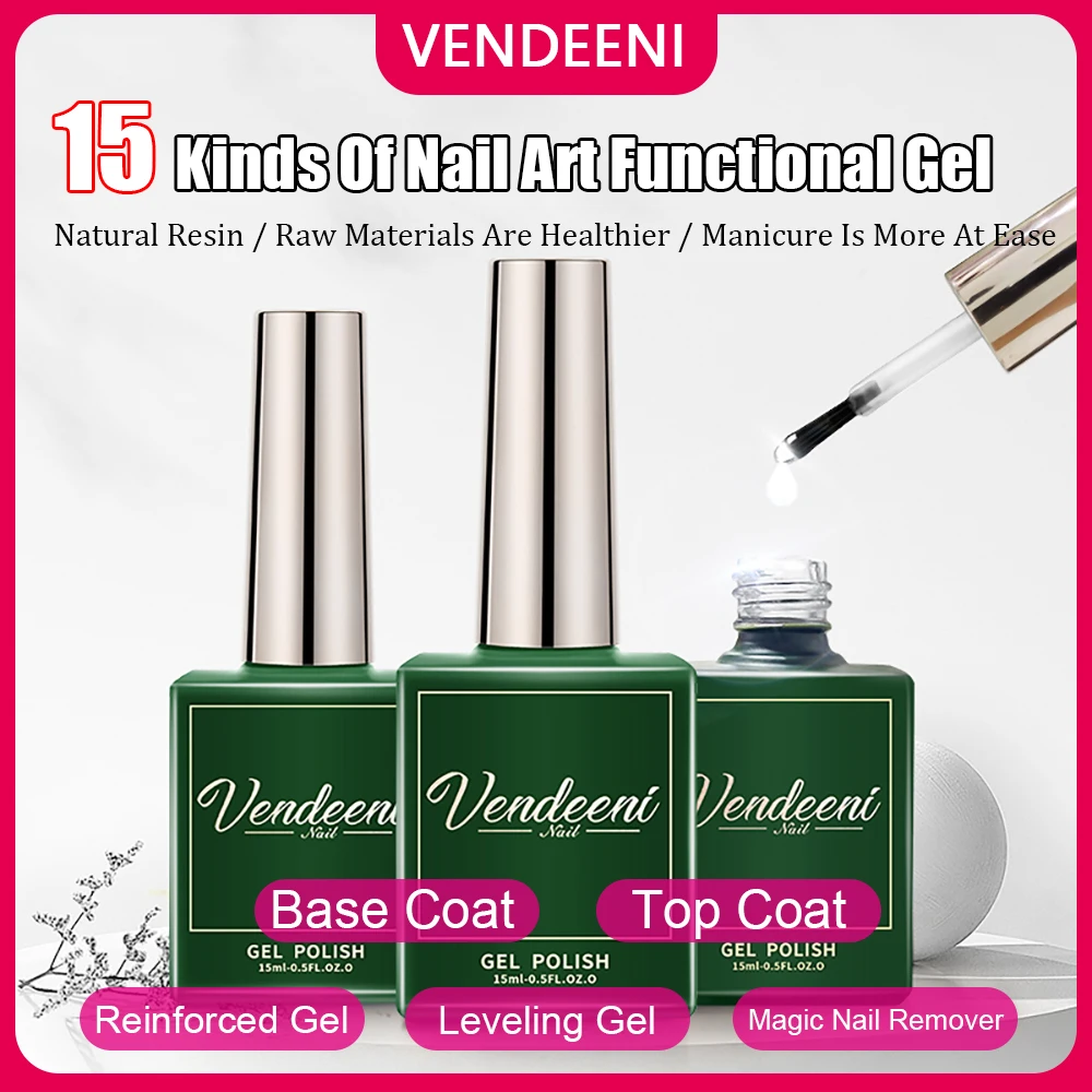 Vendeeni 15Ml Chức Năng Gel Nail Polish Cơ Sở Top Coat Ủ Tăng Cường Hoa Gel Chuyển Lá Gel Nail Remover Véc Ni