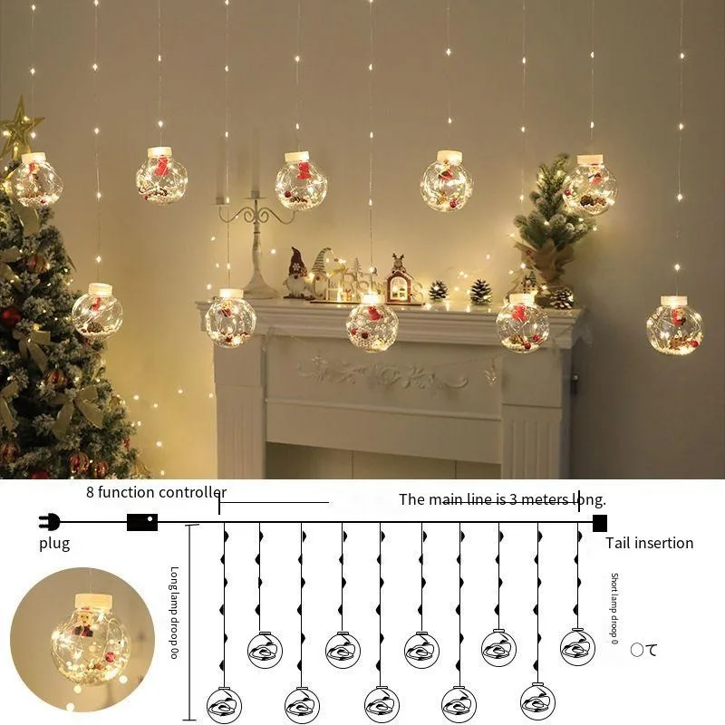 Christmas Decoration LED Lights Curtain Lights Santa Claus Snowman Christmas Tree Bedroom Window Decoration Lights