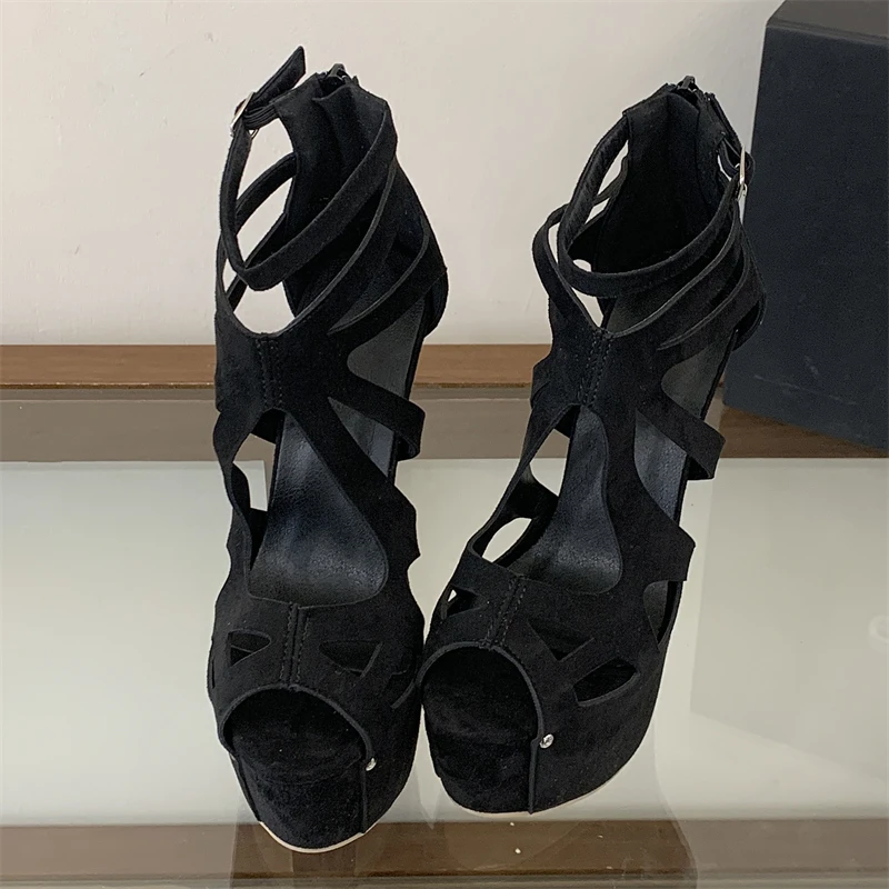

Eilyken New Sexy Thin High Heels Chunky Platform Open Toe Women Sandals Fashion Narrow Band Buckle Strap Zipper Shoes