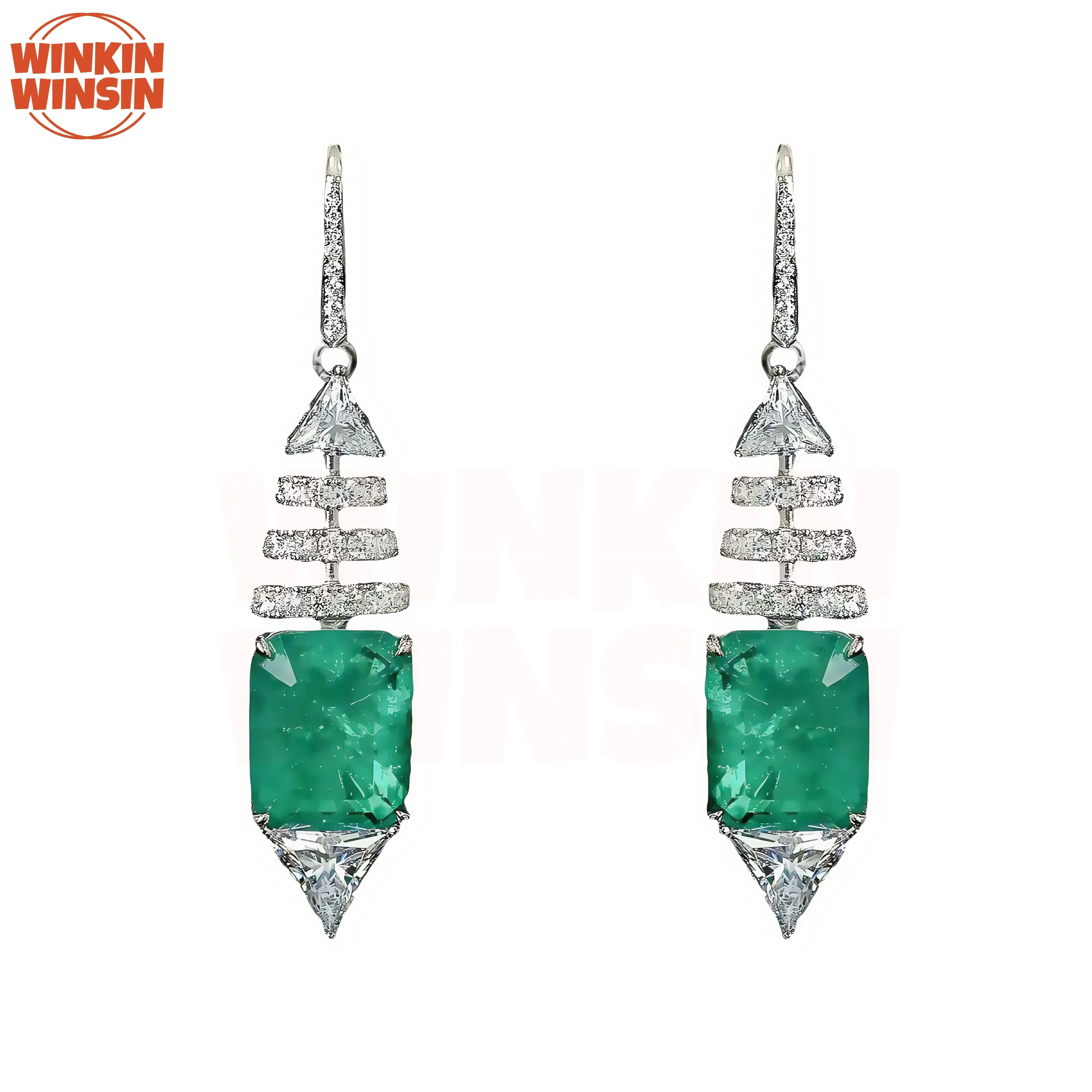 

Winkin Winsin Fish Design Luxury 925 Sterling Silver Earrings Pendant For Woman Green Carbon Diamond Gemstones Drop Earrings