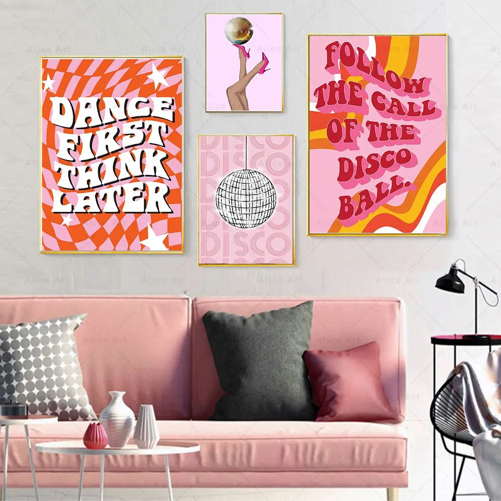 70s ديسكو كلمات الرقص طباعة اللطف الملونة إقتباس المشارك مستوحاة الرسم على لوحات القماش الجدارية صور غرفة المعيشة ديكور المنزل #2