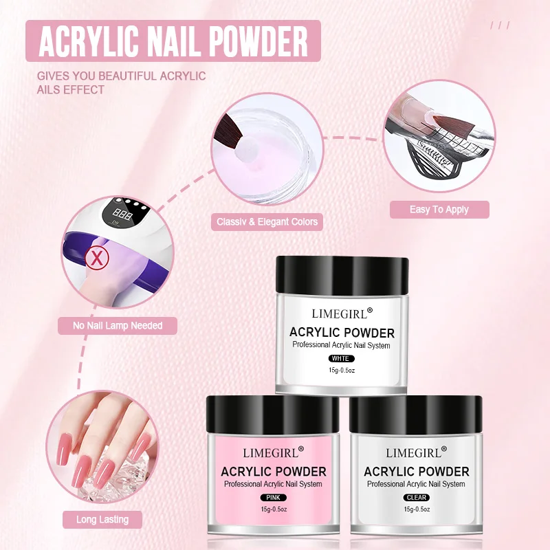 40ml Crystal Liquid With 45ml Acrylic Powder Set Lnclude Pink White Transparent Acrylic Powder Kit Suitable Beginner Nail Kit