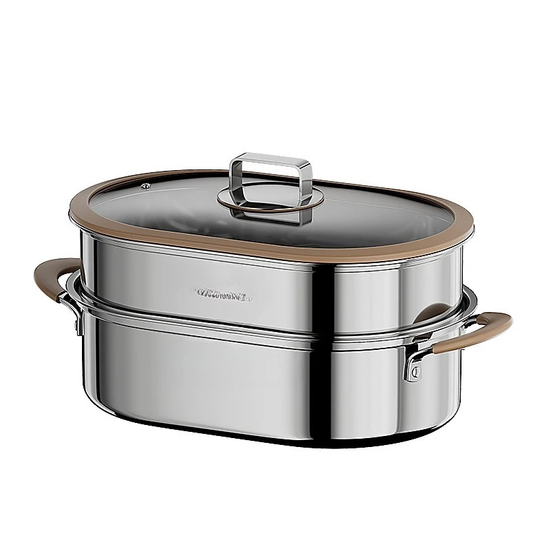 Household thickened multi-layer 304 stainless steel timed fish steamer, multi-functional double-layer cooking pot with steamer