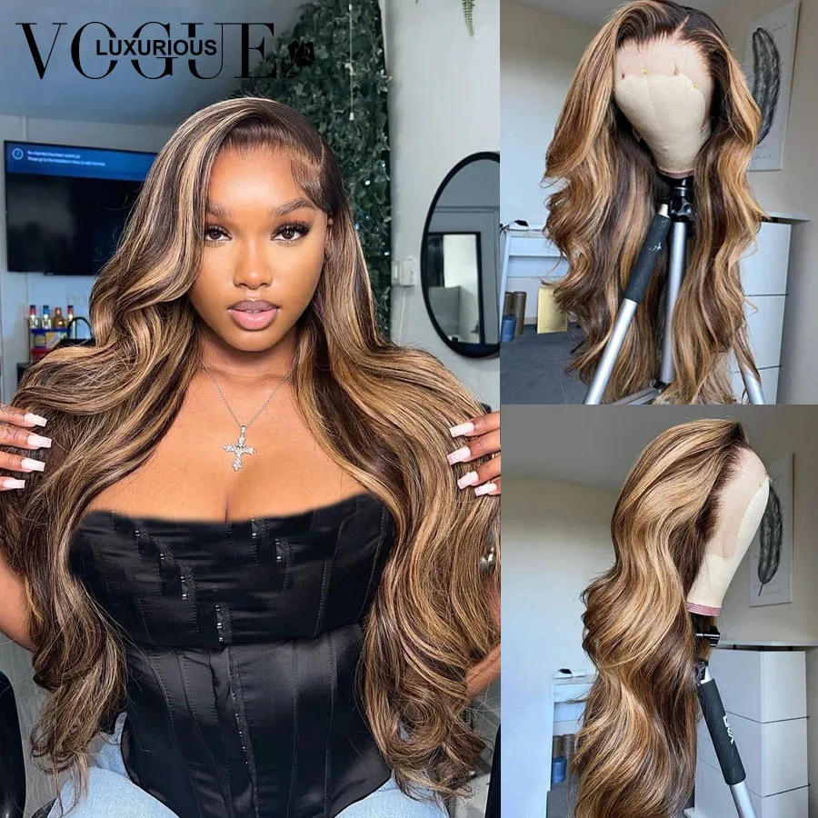 

Highlight Brown Colored Body Wave Human Hair Wigs For Women Lace Wig Human Hair Blonde Natural Preplucked Brazilian Hair Wig