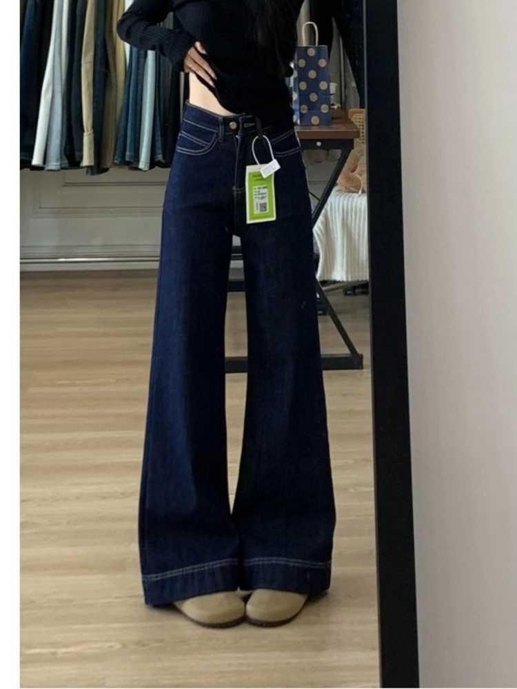

Fashionable High Waist Wide Leg Denim Blue Jeans Loose Drapey Floor-Length Pants Casual Straight Cut Trousers for Women