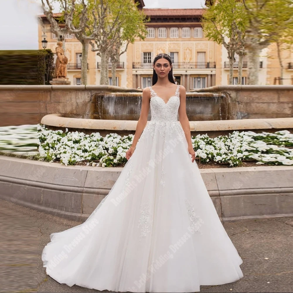 Sexy scollo a V Tulle Abiti da sposa da donna Qualità senza maniche A-Line Abiti da sposa Mopping Lunghezza Beach Party Abiti da sposa 2025