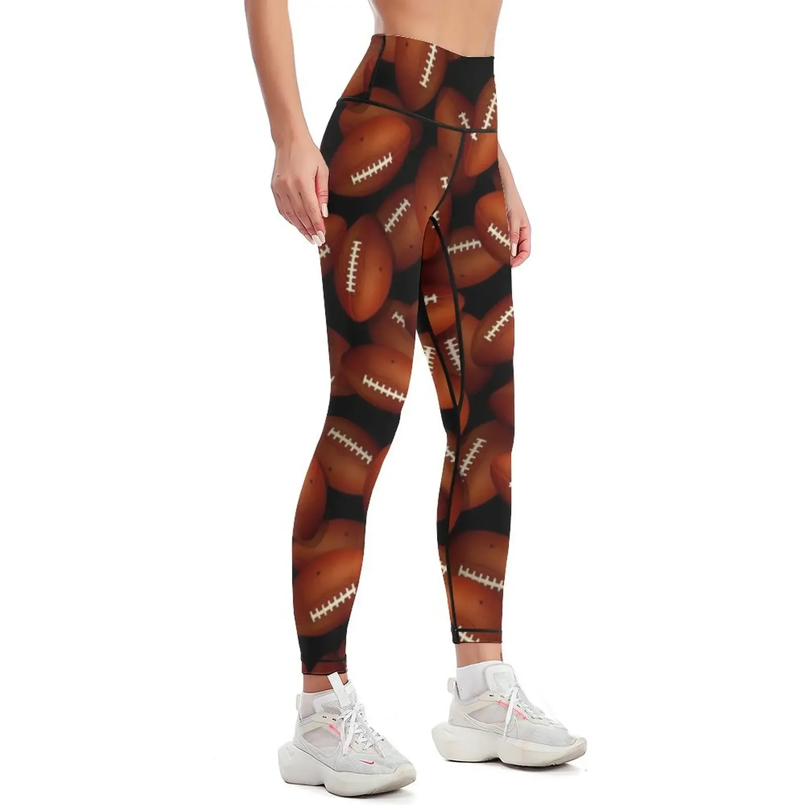 Eindeloos voetballenpatroon op zwarte legging sportbroek Dames hoge taille joggingbroek Dameslegging