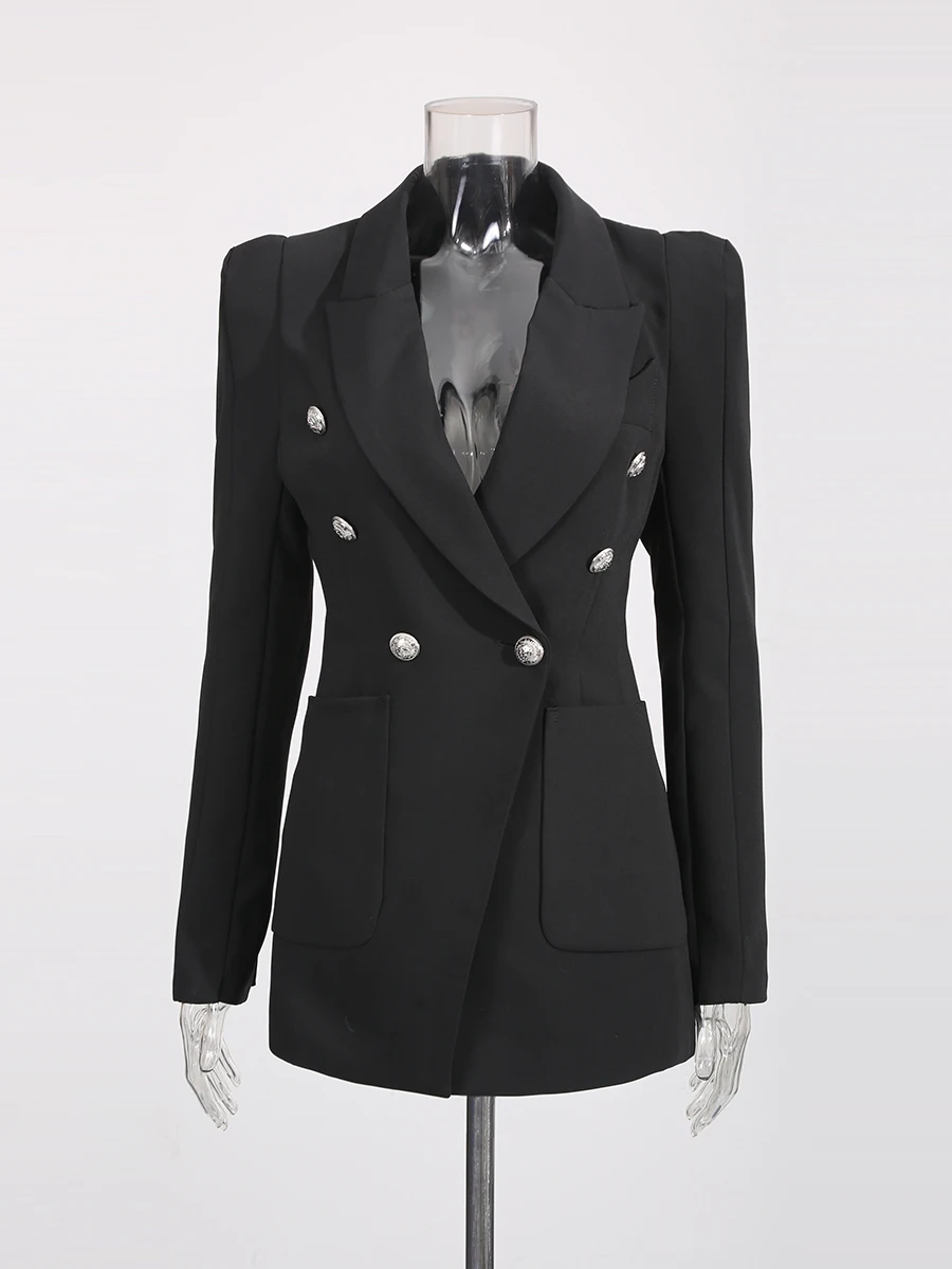 Twotwinstyle 固体痩身スプライシングダブルブレストジャケット女性のためのラペル長袖気質ジャケット女性服新