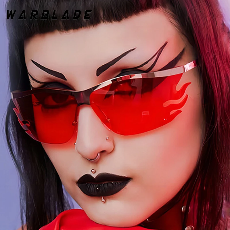 

Personality Special Shaped Flame Fashion Women's Sunglasses Hip-Hop Rimless Metal Men Sunglass Party Street Snap Eyewear UV400