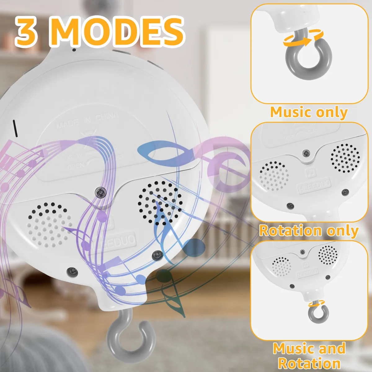 Boîte à musique mobile CPull pour bébé, à piles, moteur mobile avec 3 modes