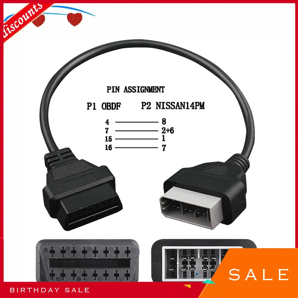 

Адаптер для кабеля OBD2 для сетевого автомобиля, адаптер с 14 контактами на 16-контактный разъем OBDII Для Nissan 14 контактов, кабель ODB2