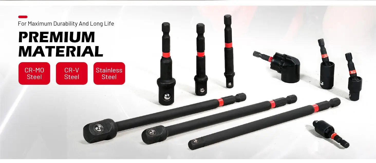 EZARC 14-teiliges Schlagschrauber-Adapter-Set 1/4" 3/8" 1/2" Vierkantantrieb Schnellverschluss Magnetischer Schwenkbarer Winkeladapter – Detail 5