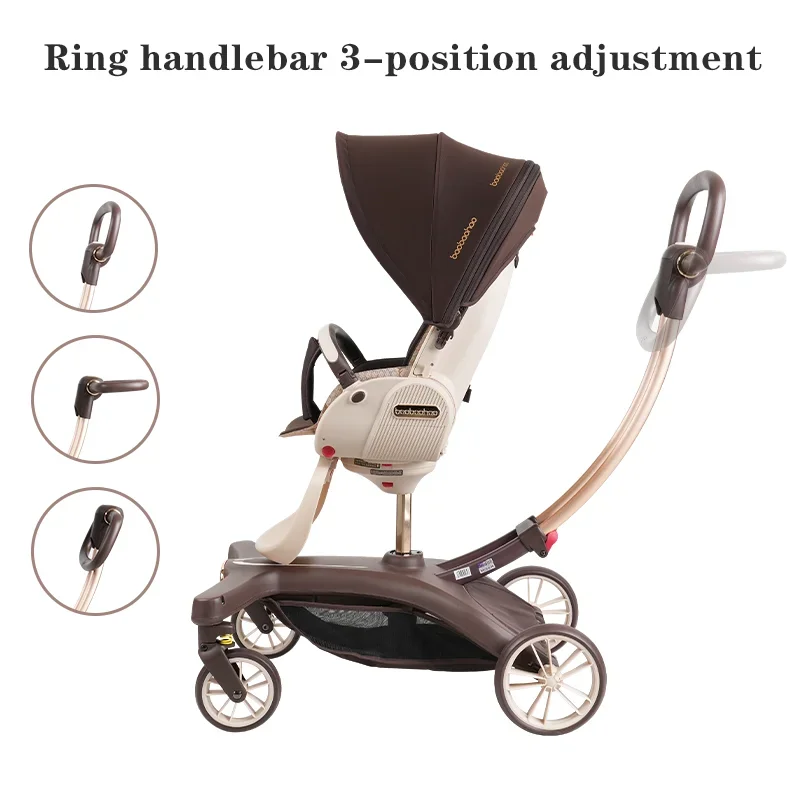 Baby Stroller 3-in-1 Leather Bidirectional Implementation of Adjustable Folding Comfortable Large Wheel Shock Absorber