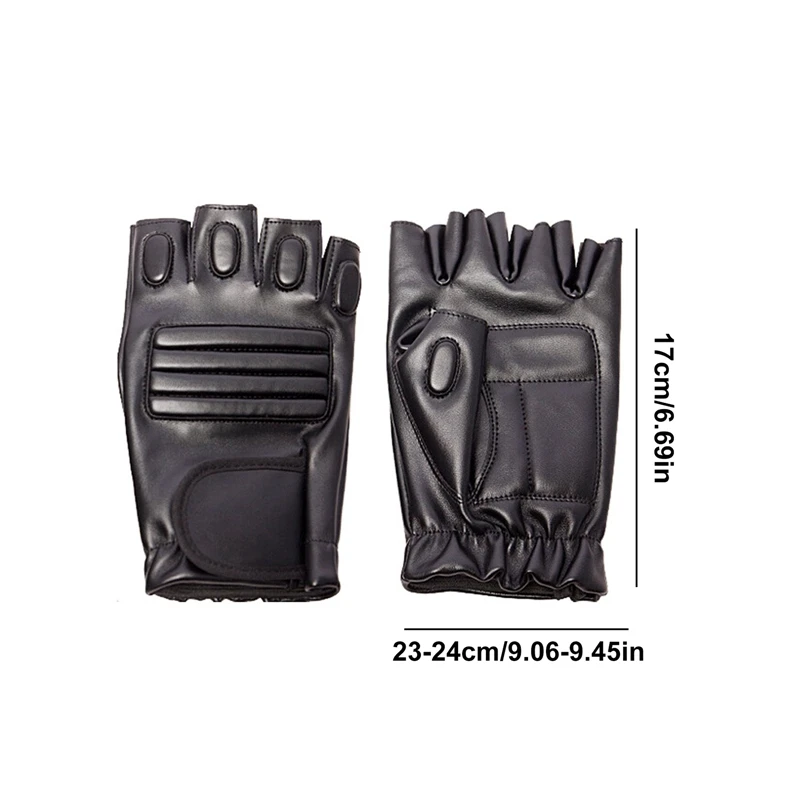 1pair Men Half Finger Black Washable PU Leather Tactical Gym Fighting Glove Climbing Sport Fitness Cycling Mitten