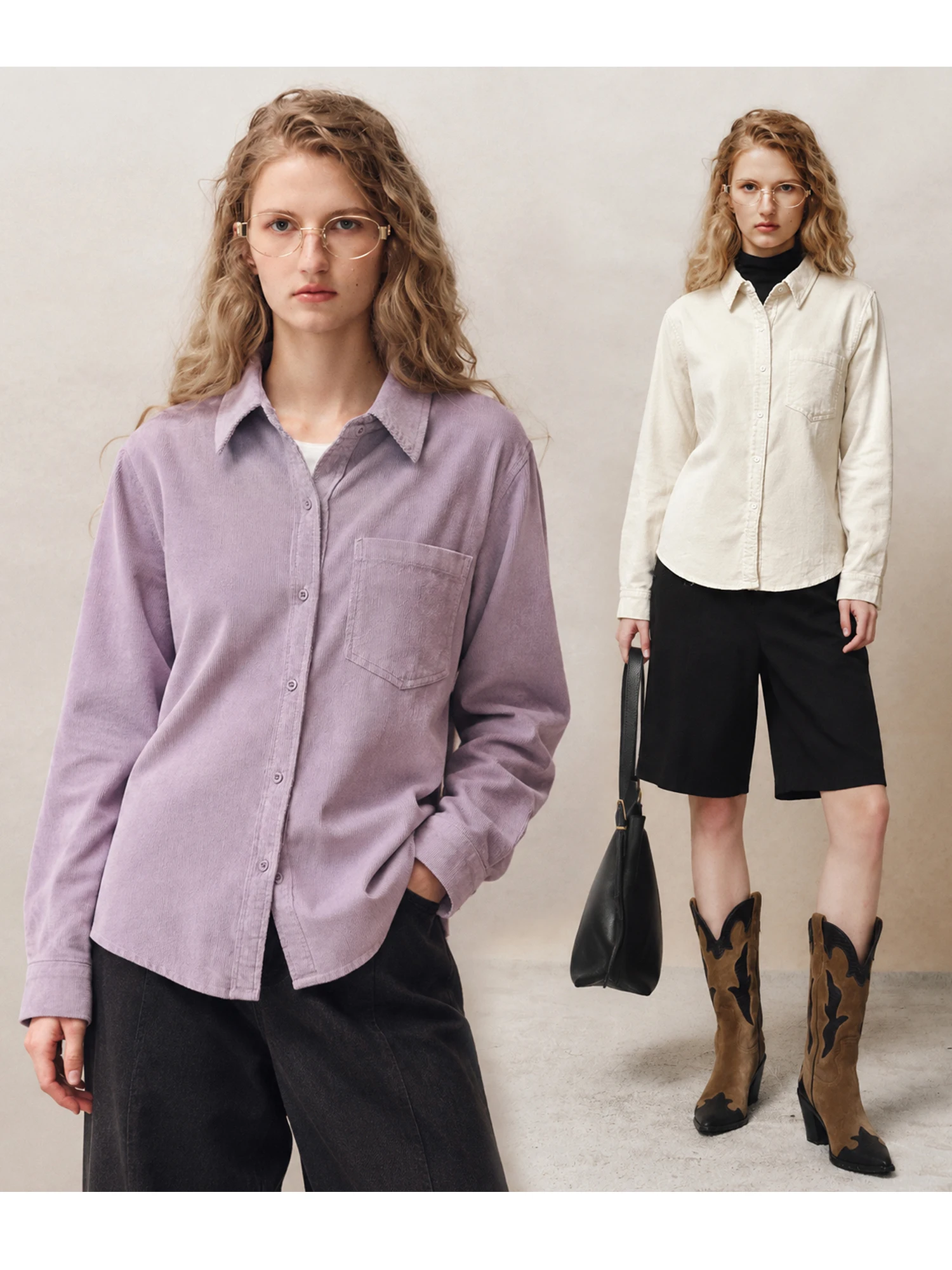 Elegant Low-profile Cotton Flannel Shirt Simple Vintage Single Pocket Long Sleeve Women's Shirt Straight Cut Regular Fit Cotton