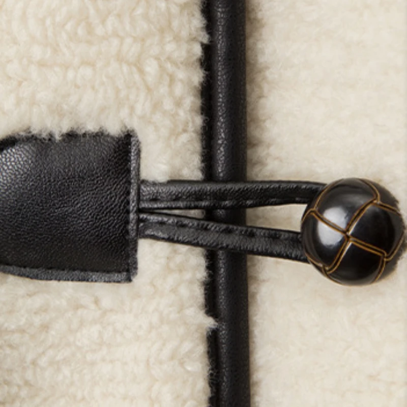 Col montant fausse fourrure veste simple boutonnage blanc manteau en peluche Faux agneau chaud épais Patchwork fourrure vestes moelleux ample élégant