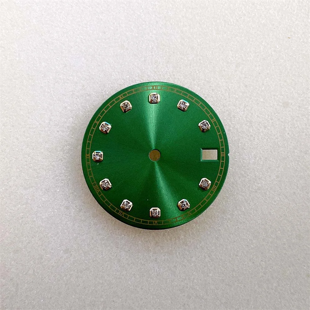 28.5 مللي متر شعاع الشمس الهاتفي حافة ذهبية حجر مطعمة علامات ساعة ، دائرة السكك الحديدية ، ل NH35/NH36 ساعة يد تعمل بالحركة الأوتوماتيكية لتقوم بها بنفسك أجزاء