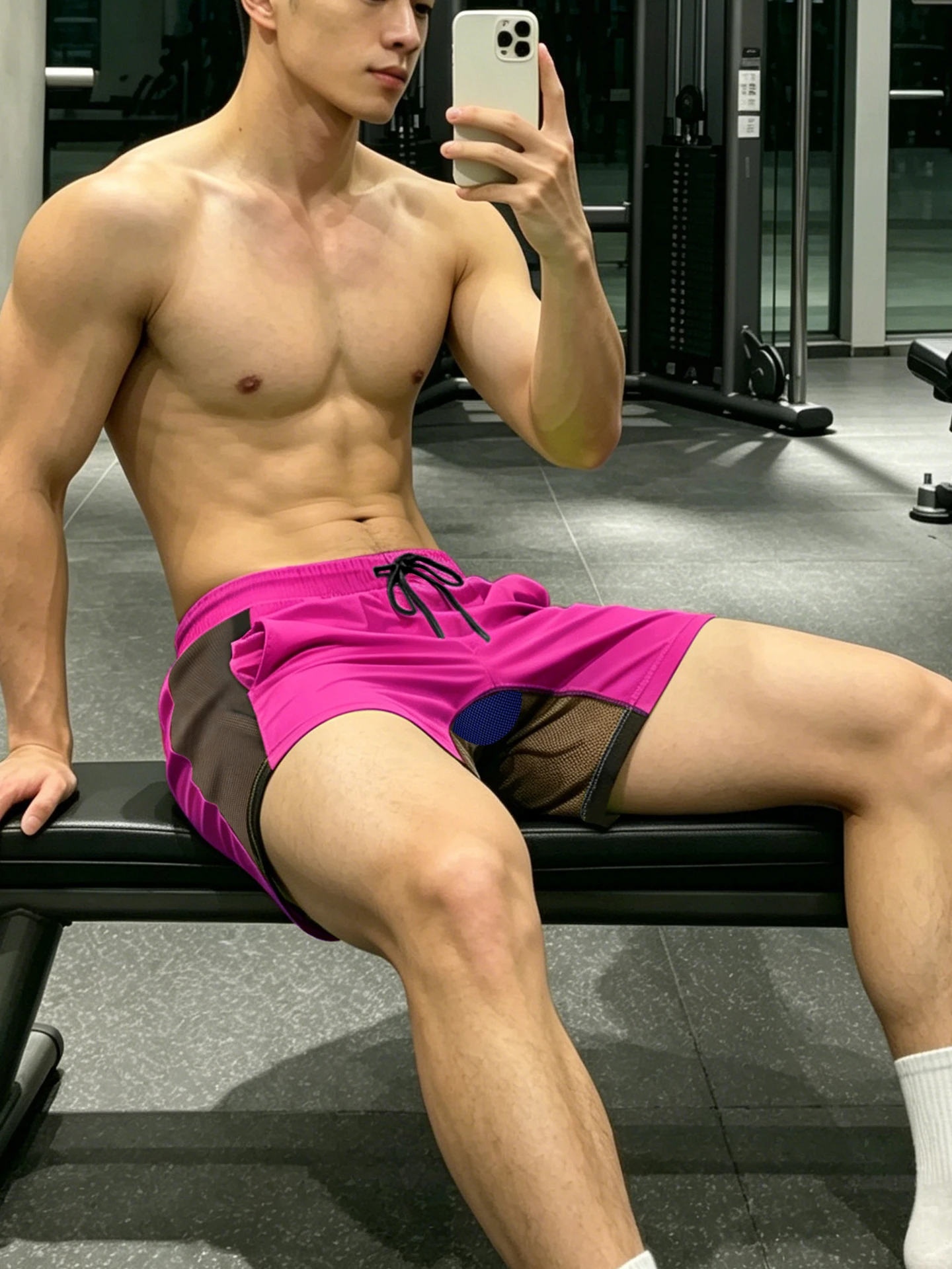Ice Silk Loose Fit Short Shorts Breathable Mesh Thin Three Quarter Length Fitness Training Beach Two Use Youth And Middle Age...