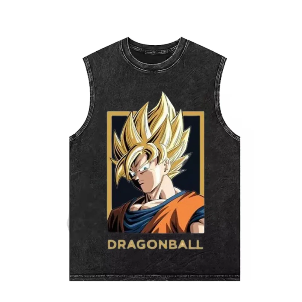 

Новые мужские майки с принтом Dragon Ball, женская рубашка без рукавов, винтажный потертый жилет, спортивные футболки Y2k, одежда больших размеров, лето
