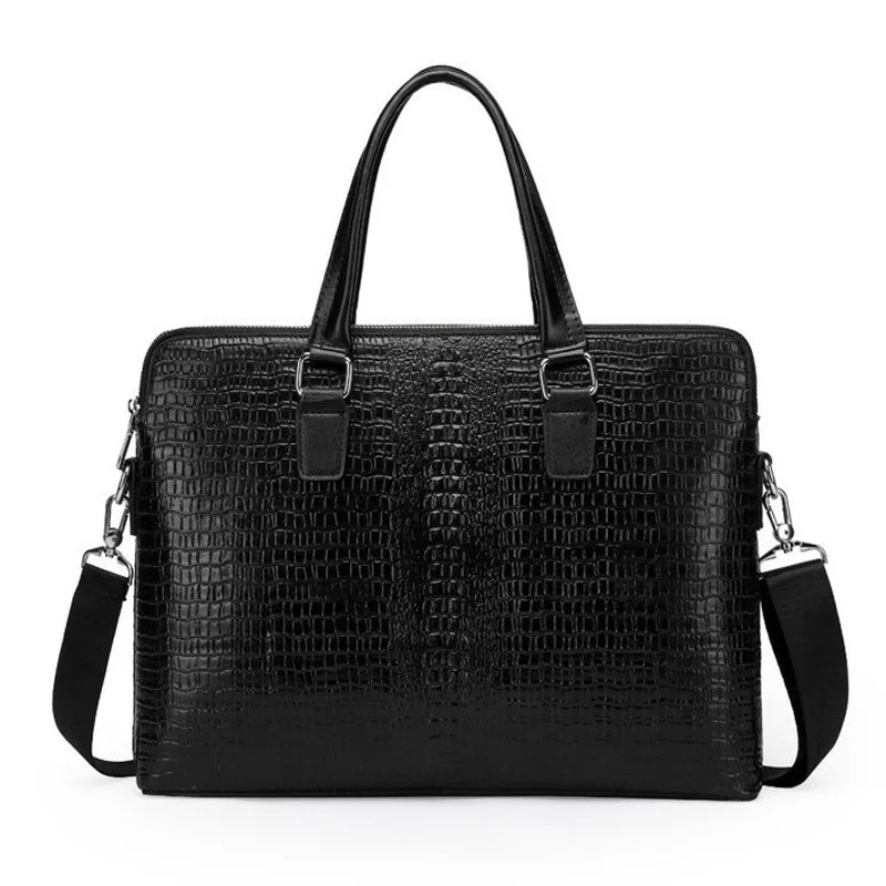 double-zipper Crocodile patterned Briefcases For Men Executive Business Office Laptop Portfolio men's cowhide handbag tote bag