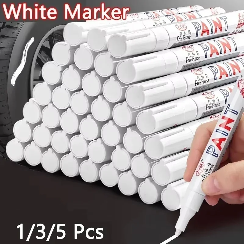 5Pcs White Marker Pens Set Oily Waterproof White Marker Pen 
