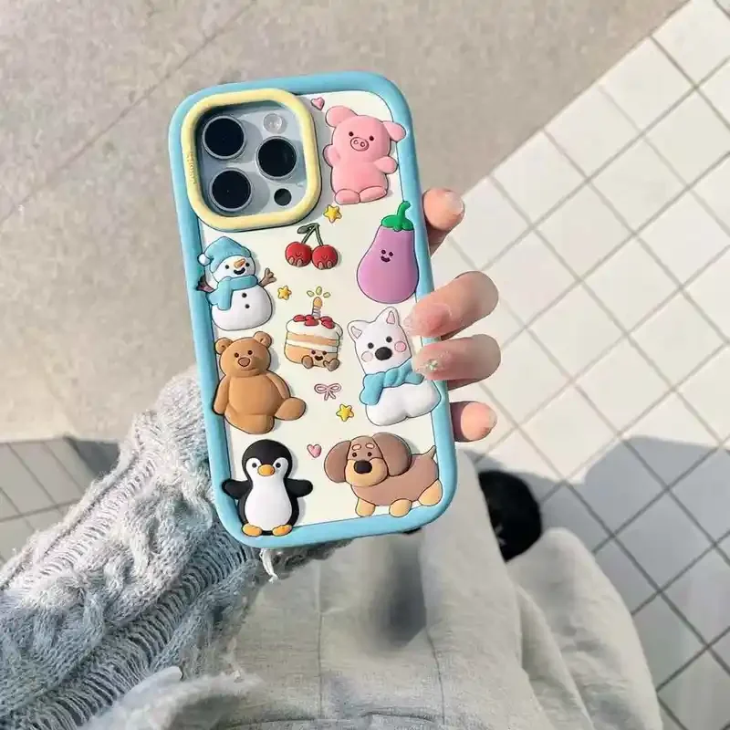 

Cartoon Snowman Bear Cat Dog Penguin Silicone 3D Phone Case For iPhone 16 15 12 Mini 11 13 Pro Max 14 Plus X XS Max XR Cover