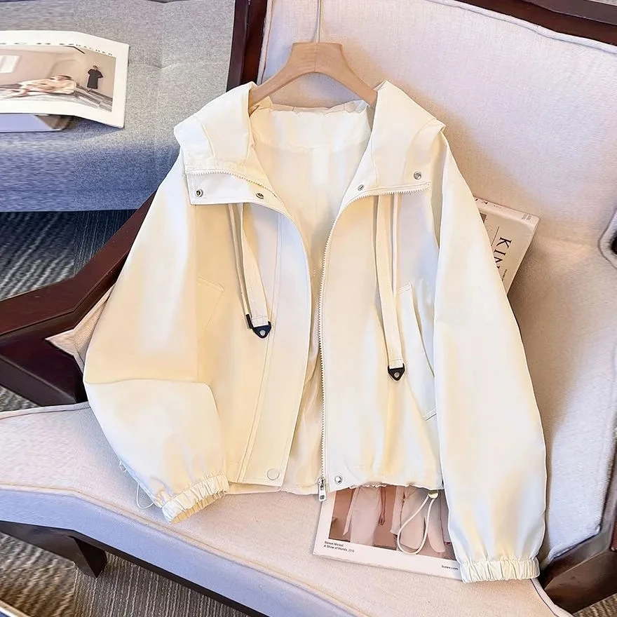 الأرجواني سترة معطف 2025 جديد قصير عادية المرأة مقنعين خندق معطف ربيع الخريف المرأة فضفاضة سترة واقية المرأة سترة علوية #4