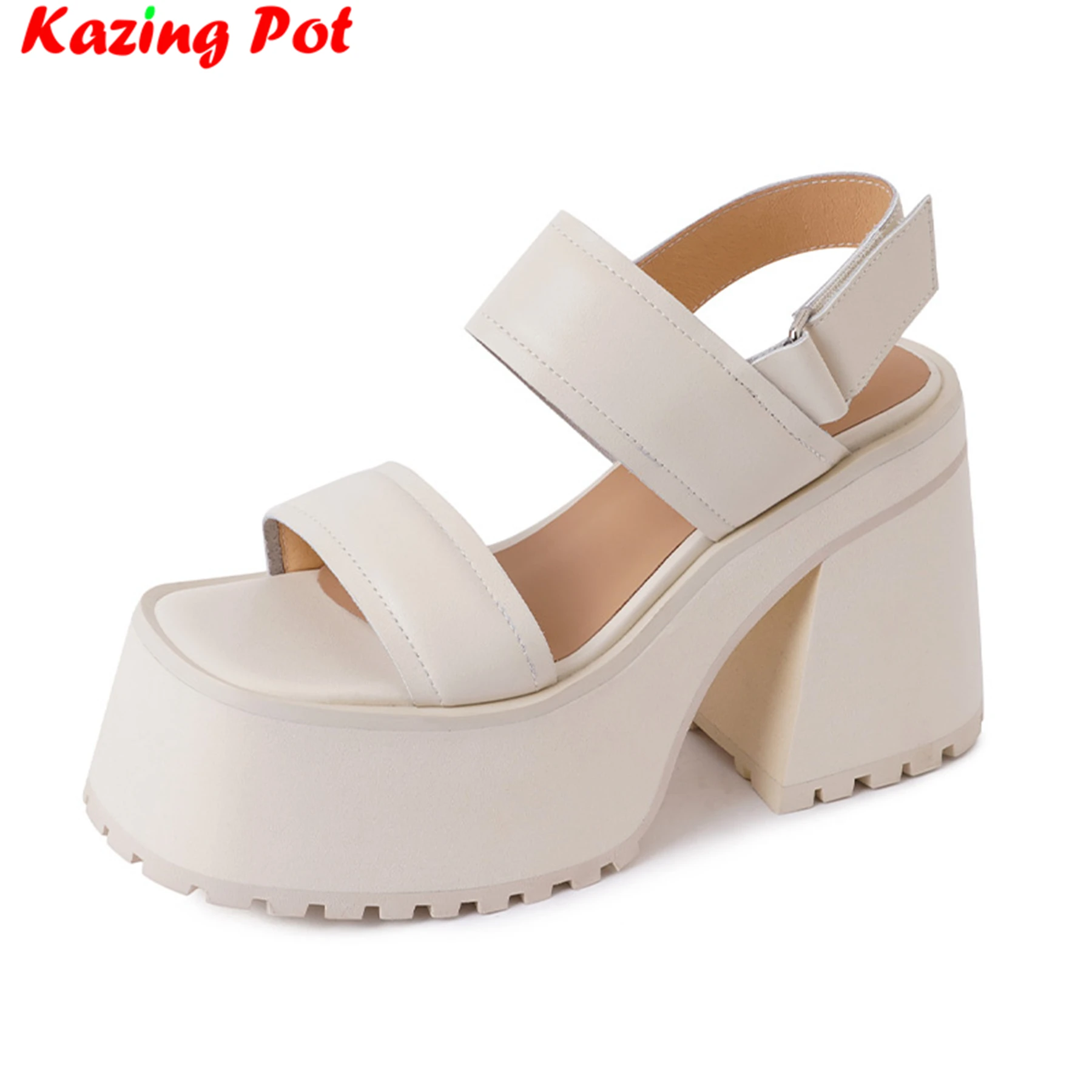 Krazing Pot 2024 Cow Leather Peep Toe Chunky High Heels Slingback Summer Shoes Platform Office Lady Casual Comfort Women Sandals