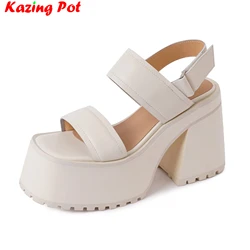 Krazing Pot 2024 Cow Leather Peep Toe Chunky High Heels Slingback Summer Shoes Platform Office Lady Casual Comfort Women Sandals