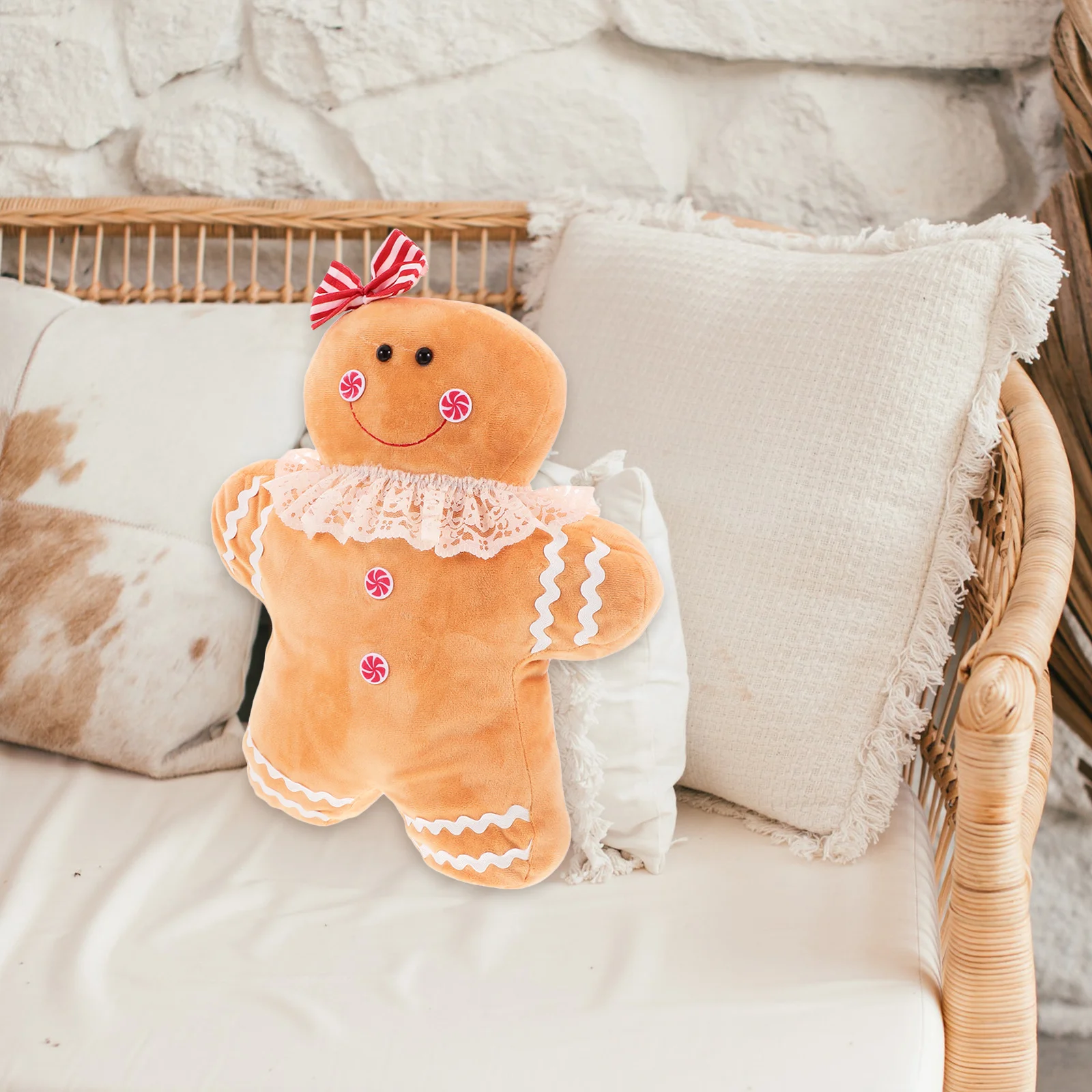 

Christmas Gingerbread Man Pillow Soft Stuffed Cushion Decorative Throw Pillow for Sofa Holiday Party Decor Gingerbread
