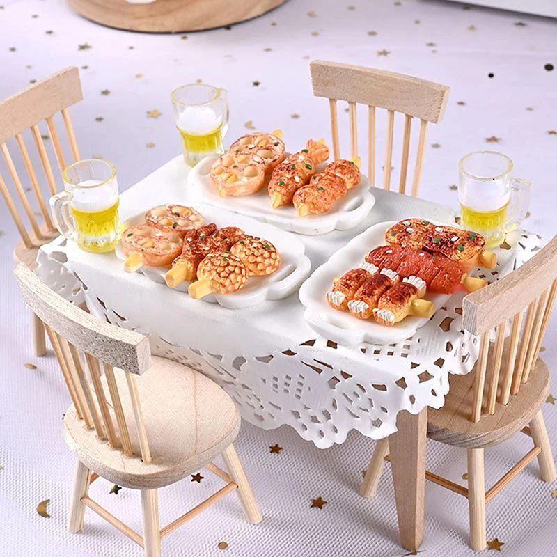 1Set Dollhouse Mini Kitchen Skewer BBQ Fried Snack Set Miniature Food Play Props Model